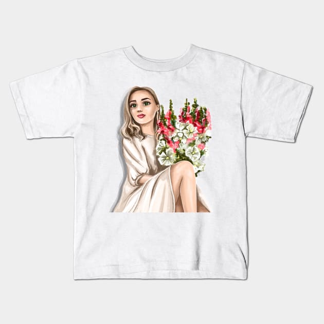 Beautiful girl with flowers Kids T-Shirt by Yulia Gert